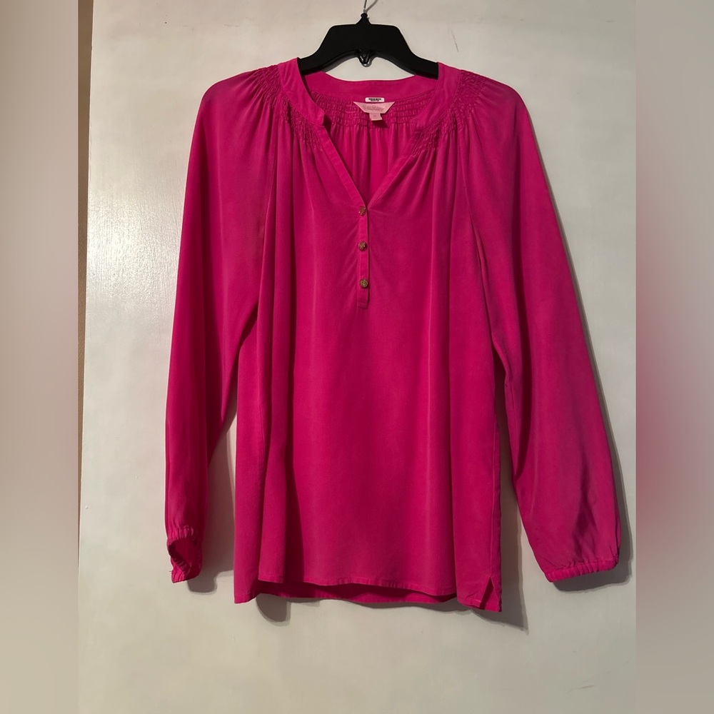 Lilly Pulitzer Pink Polo Collar Relaxed Blouse
